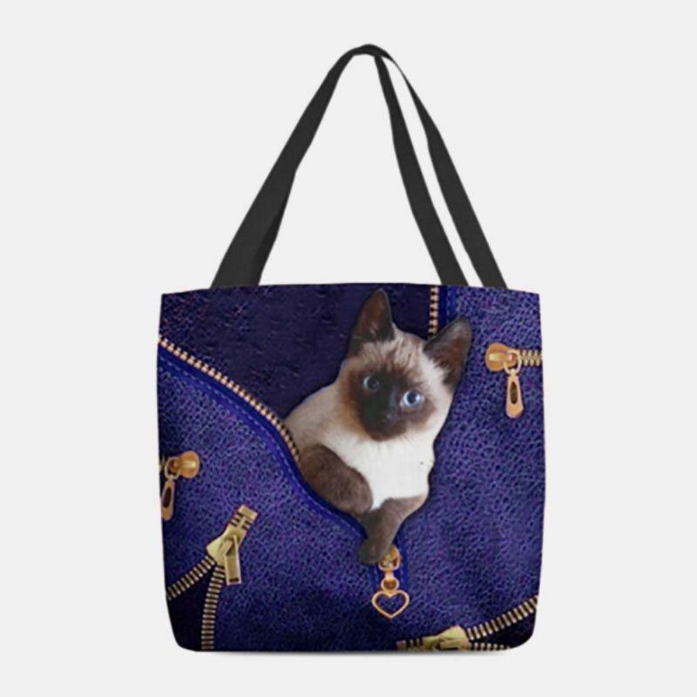 Dames Canvas Leuke 3D Driedimensionale Kattenpatroon Casual Schoudertas Handtas Tote