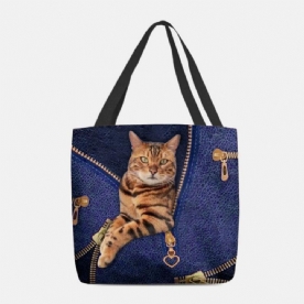 Dames Canvas Leuke 3D Driedimensionale Visie Kat Patroon Schoudertas Handtas Tote