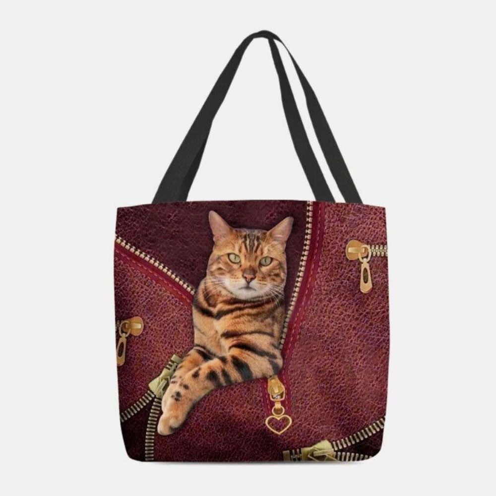 Dames Canvas Leuke 3D Driedimensionale Visie Kat Patroon Schoudertas Handtas Tote