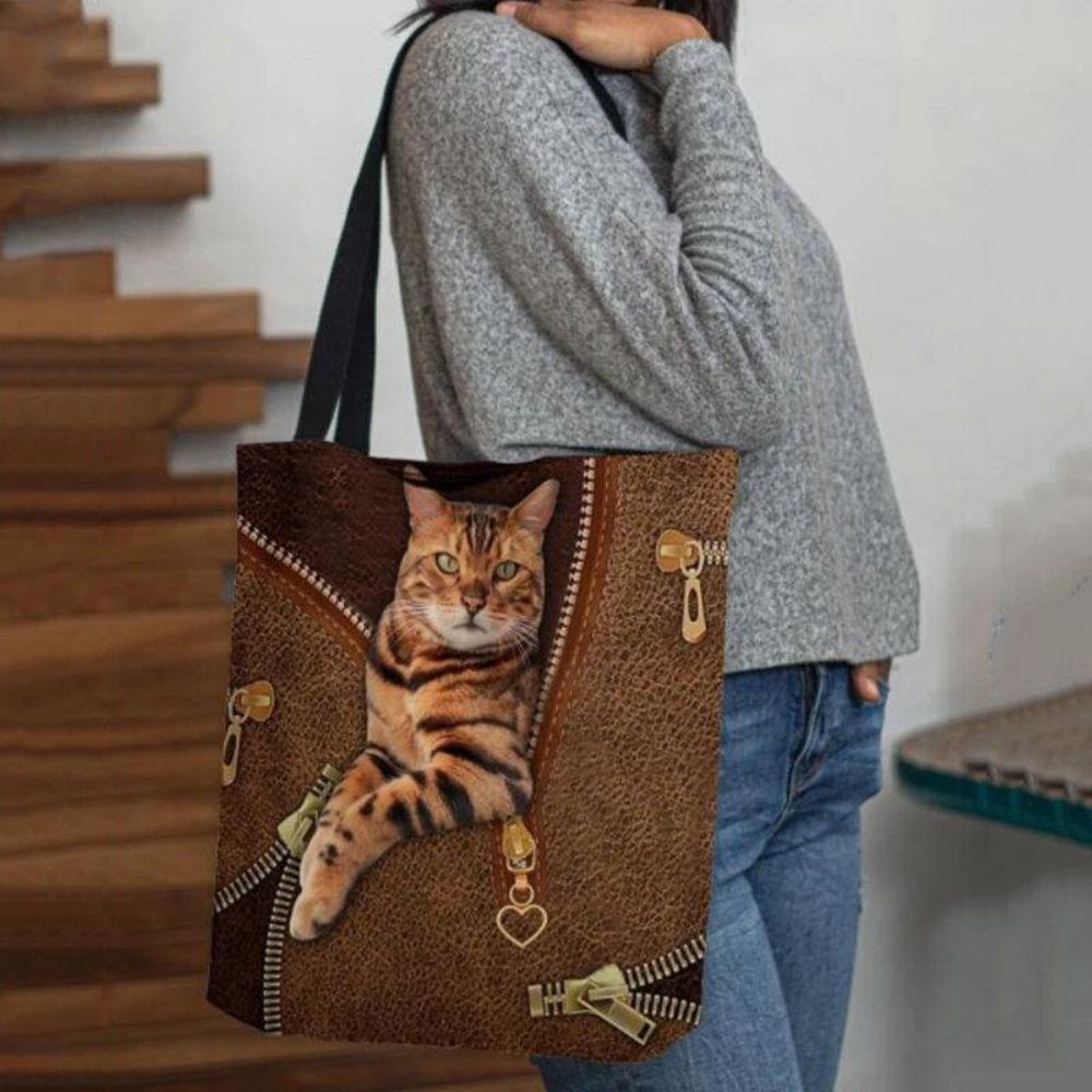 Dames Canvas Leuke 3D Driedimensionale Visie Kat Patroon Schoudertas Handtas Tote