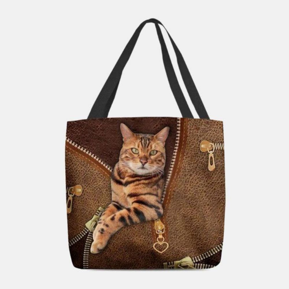 Dames Canvas Leuke 3D Driedimensionale Visie Kat Patroon Schoudertas Handtas Tote