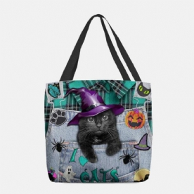 Dames Canvas Magische Hoed Driedimensionale 3D Leuke Zwarte Kat Handtas Tote Schoudertas