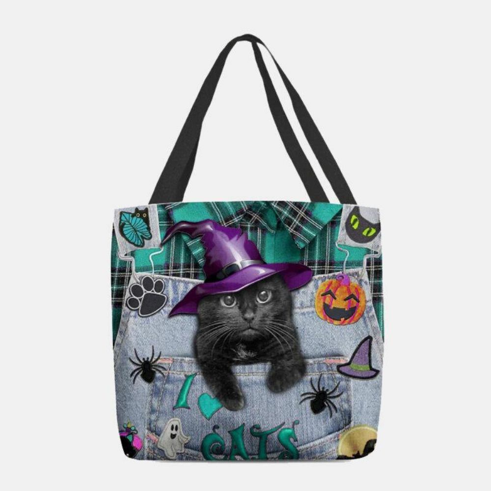 Dames Canvas Magische Hoed Driedimensionale 3D Leuke Zwarte Kat Handtas Tote Schoudertas