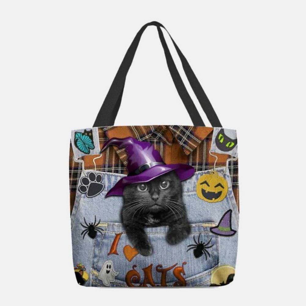 Dames Canvas Magische Hoed Driedimensionale 3D Leuke Zwarte Kat Handtas Tote Schoudertas