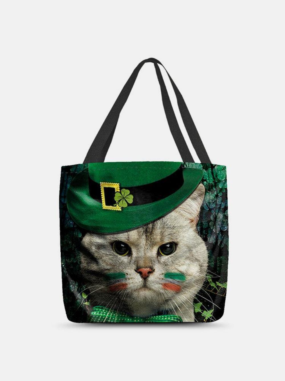 Dames Klaver Kat Patroon Print Happy St Patrick Day Schoudertas Handtas Tote