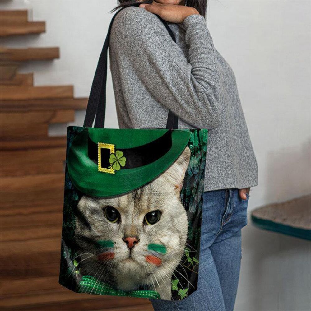 Dames Klaver Kat Patroon Print Happy St Patrick Day Schoudertas Handtas Tote