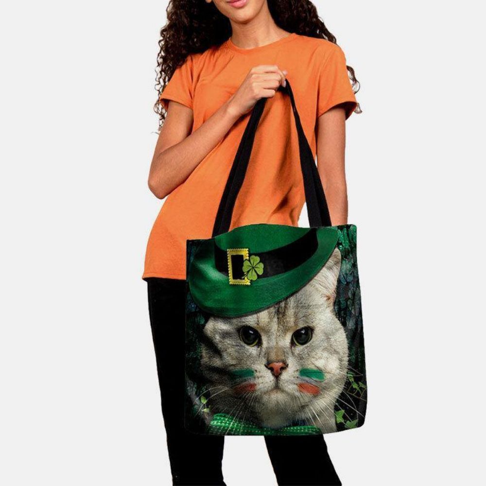 Dames Klaver Kat Patroon Print Happy St Patrick Day Schoudertas Handtas Tote