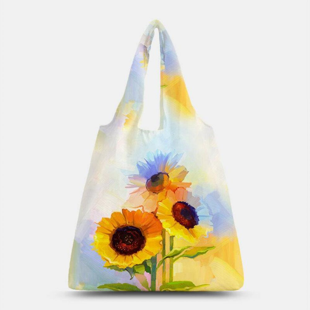 Dames Nylon Tie Dye Zonnebloem Patroon Print Zomertas Schoudertas Handtas Tote