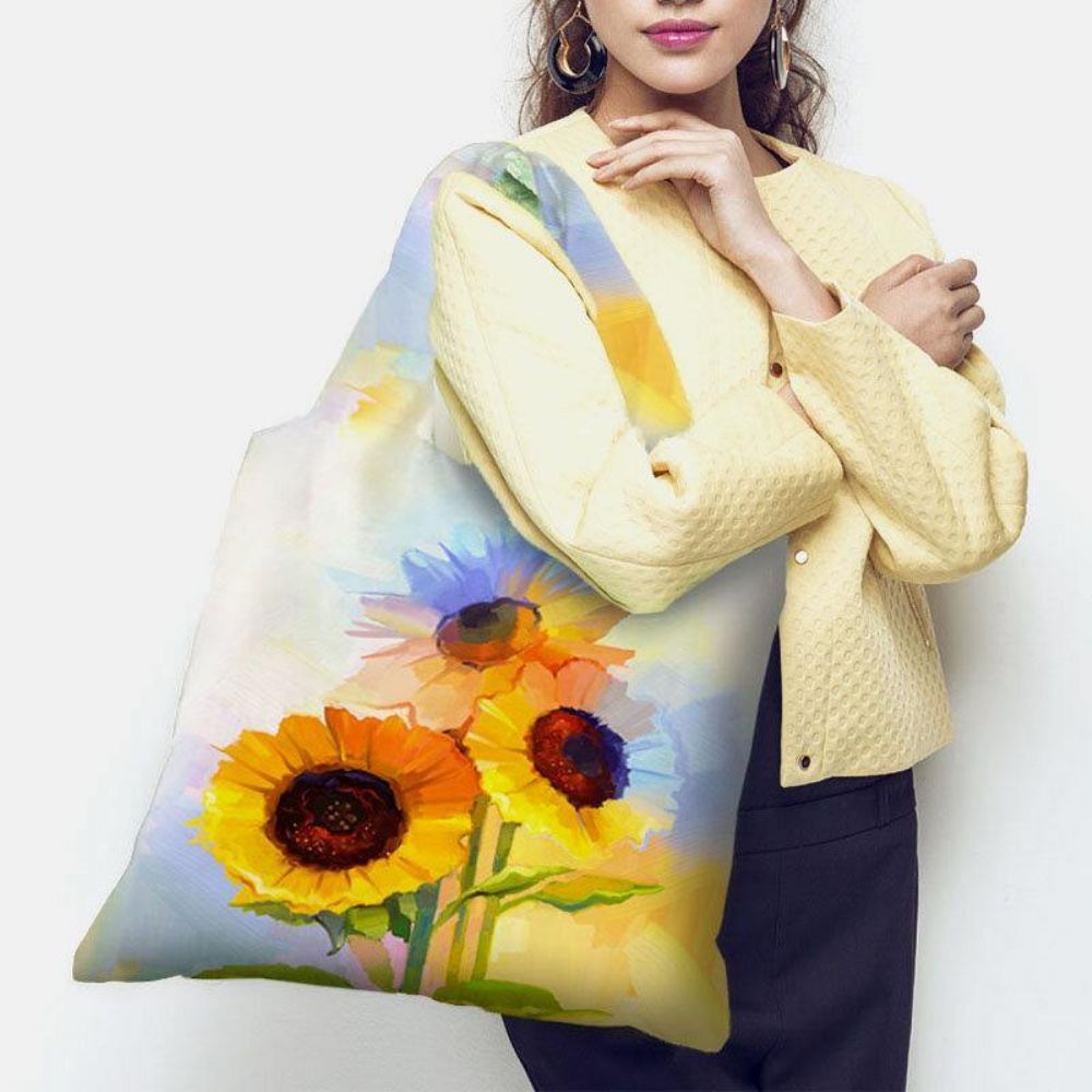 Dames Nylon Tie Dye Zonnebloem Patroon Print Zomertas Schoudertas Handtas Tote