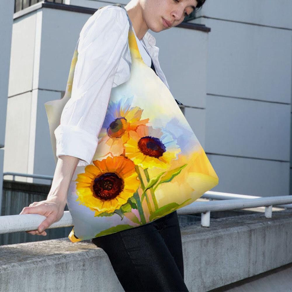 Dames Nylon Tie Dye Zonnebloem Patroon Print Zomertas Schoudertas Handtas Tote