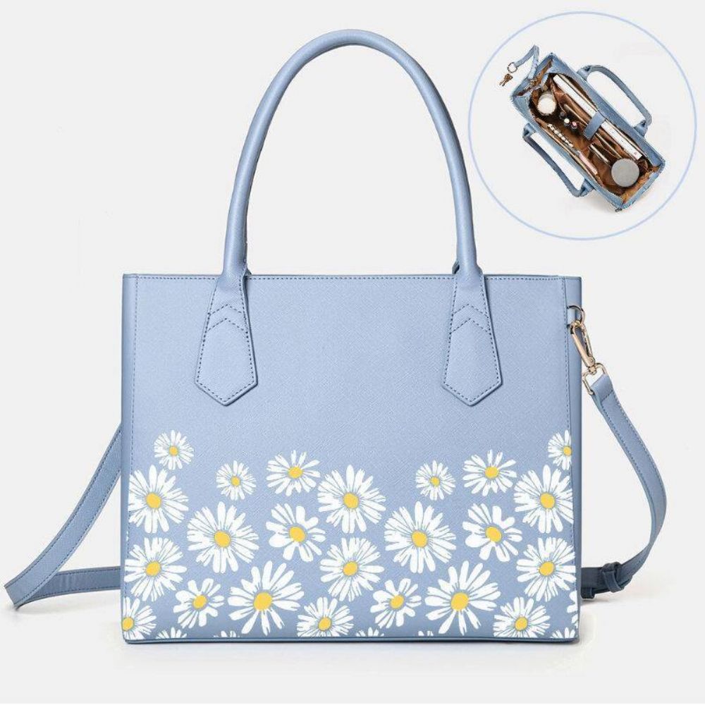 Dames Pu Lederen Daisy Multifunctionele Multi-Pocket 13.3 Inch Laptop Sleutel Handtas Schoudertas