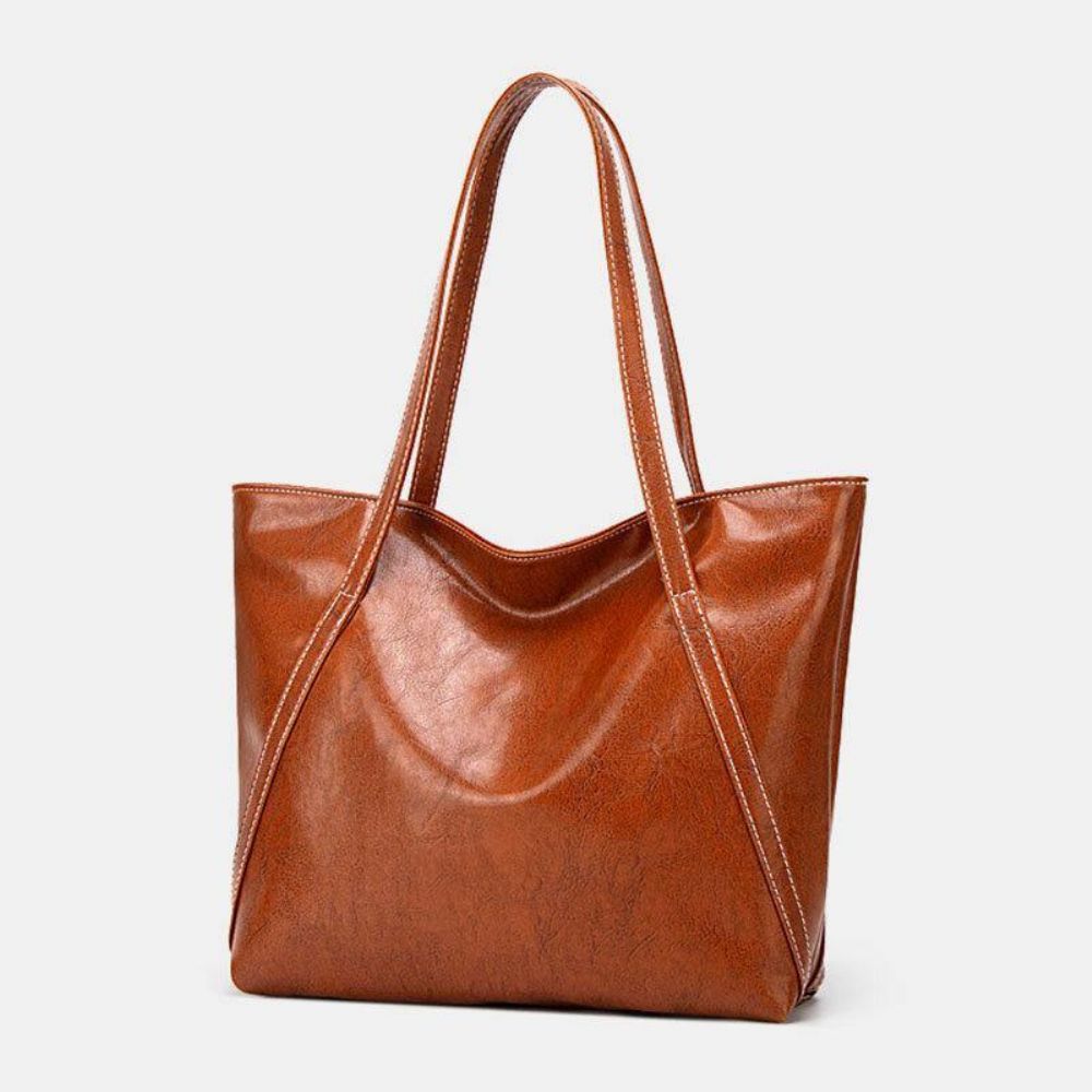 Dames Pu Lederen Lente Vintage Grote Capaciteit Schoudertas Handtas Tote