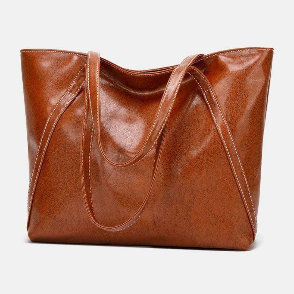 Dames Pu Lederen Lente Vintage Grote Capaciteit Schoudertas Handtas Tote