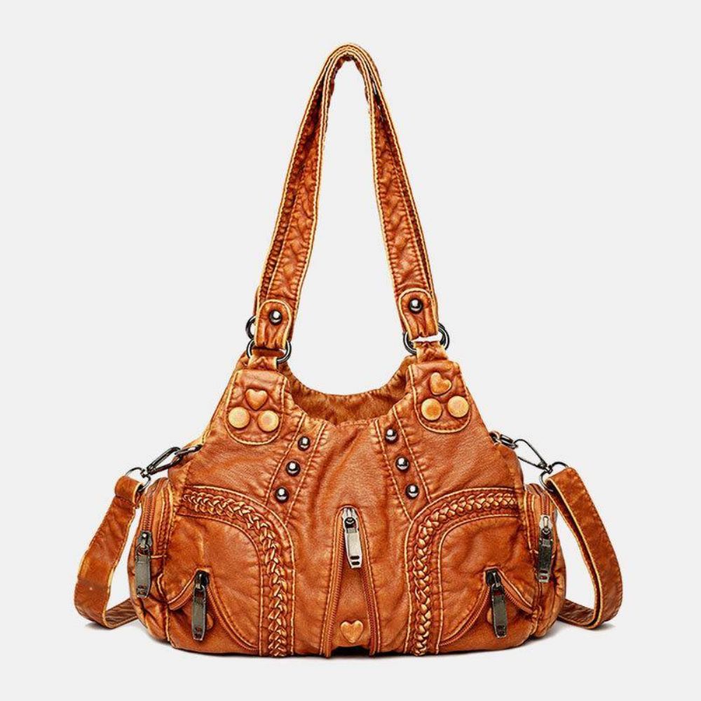 Dames Pu-Leer Effen Kleur Grote Capaciteit Retro Mode Tote Handtassen Crossbody Tassen