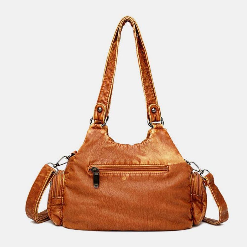 Dames Pu-Leer Effen Kleur Grote Capaciteit Retro Mode Tote Handtassen Crossbody Tassen