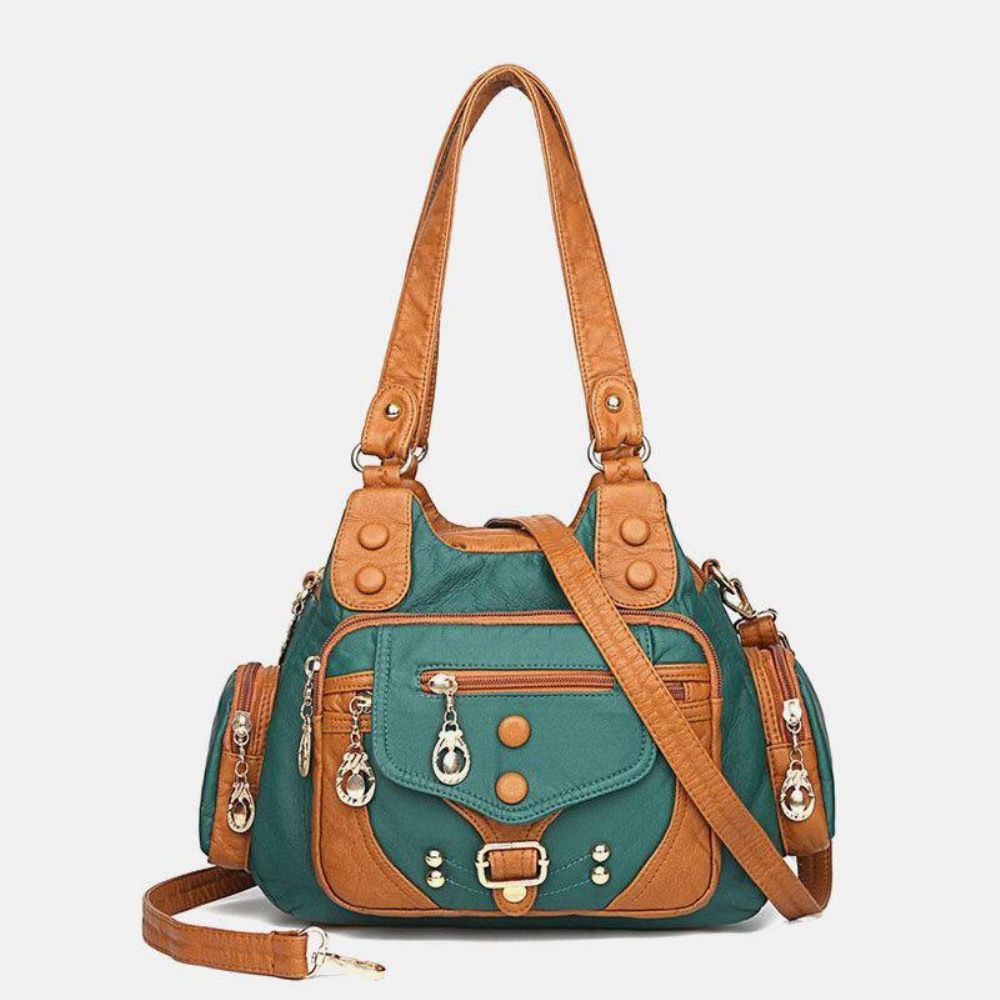 Dames Pu-Leer Grote Capaciteit Multi-Pocket Klinknageldecoratie Retro Soft Tote Handtassen Crossbodytassen