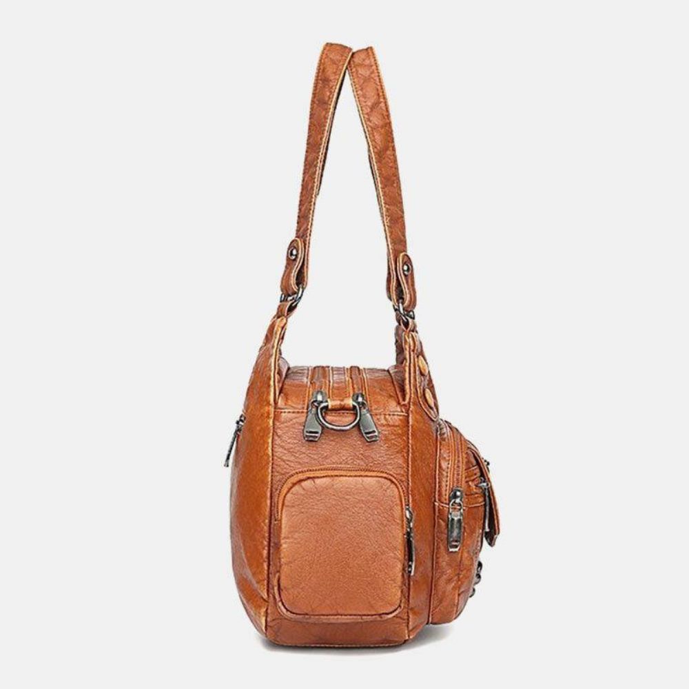 Dames Pu-Leer Grote Capaciteit Multi-Pocket Klinknageldecoratie Retro Soft Tote Handtassen Crossbodytassen