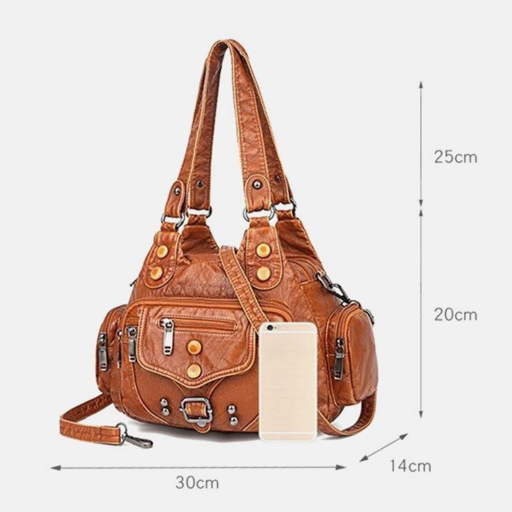 Dames Pu-Leer Grote Capaciteit Multi-Pocket Klinknageldecoratie Retro Soft Tote Handtassen Crossbodytassen