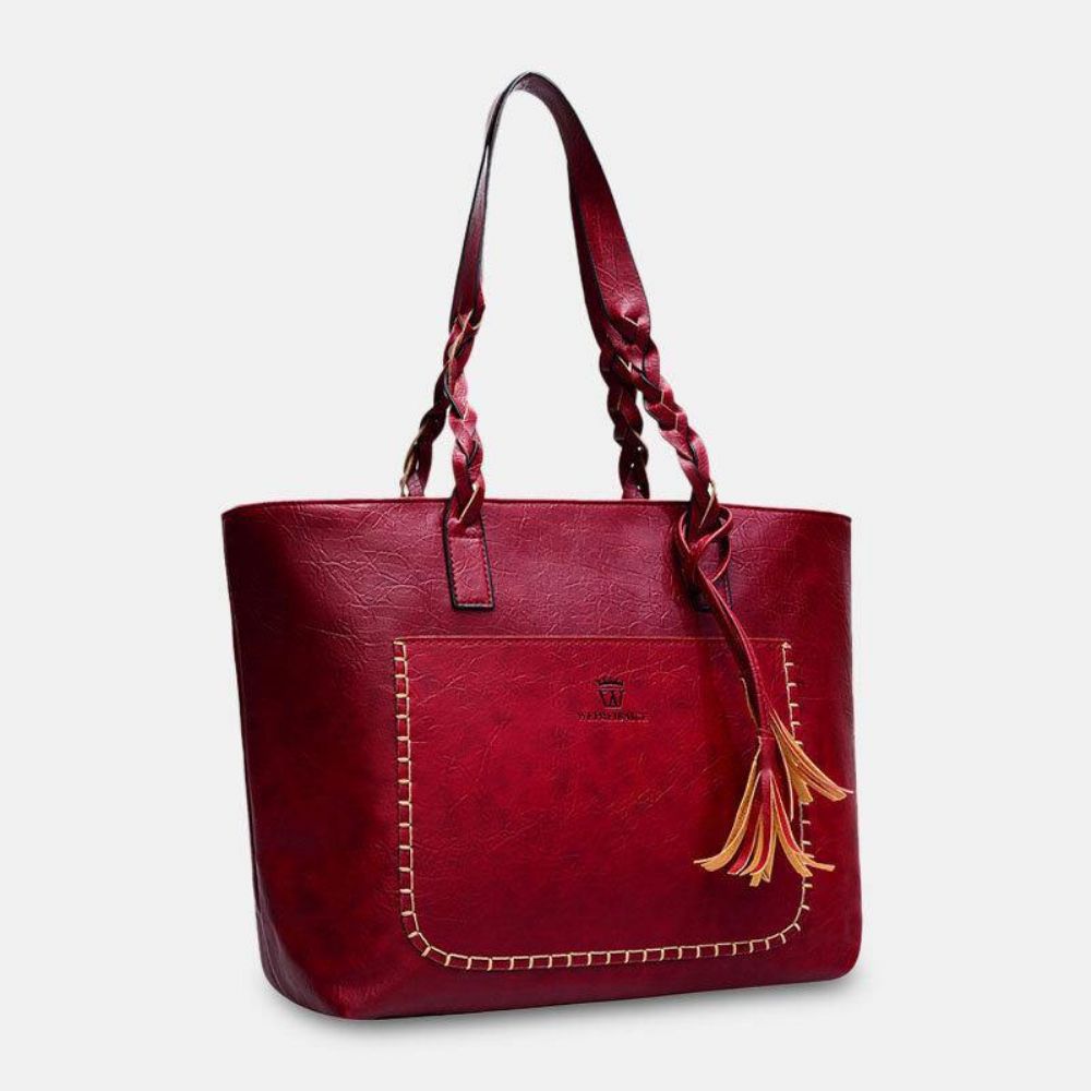 Dames Tassel Decoratie Tote Grote Capaciteit Geweven Handtassen Schoudertas