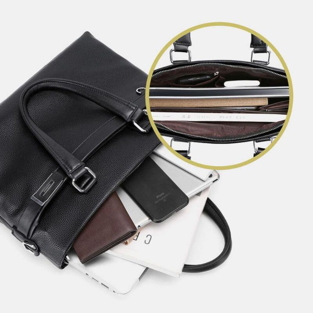 Heren Kunstleer Zakelijke 15.6 Inch Laptoptas Aktetassen Handtas Crossbody Tas