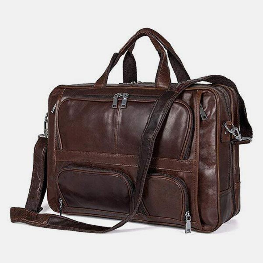 Heren Multifunctionele Multi-Pocket Waterdichte 15.6 Inch Laptoptas Aktetas Zakelijke Handtas Crossbody Tas