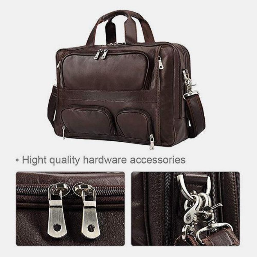 Heren Multifunctionele Multi-Pocket Waterdichte 15.6 Inch Laptoptas Aktetas Zakelijke Handtas Crossbody Tas