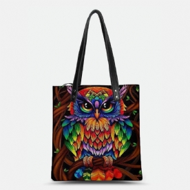 Kleur Uil Print Patroon Lederen Draagtas Sticker Schoudertas Handtas Tote Met Ingebouwde Kleine Tas