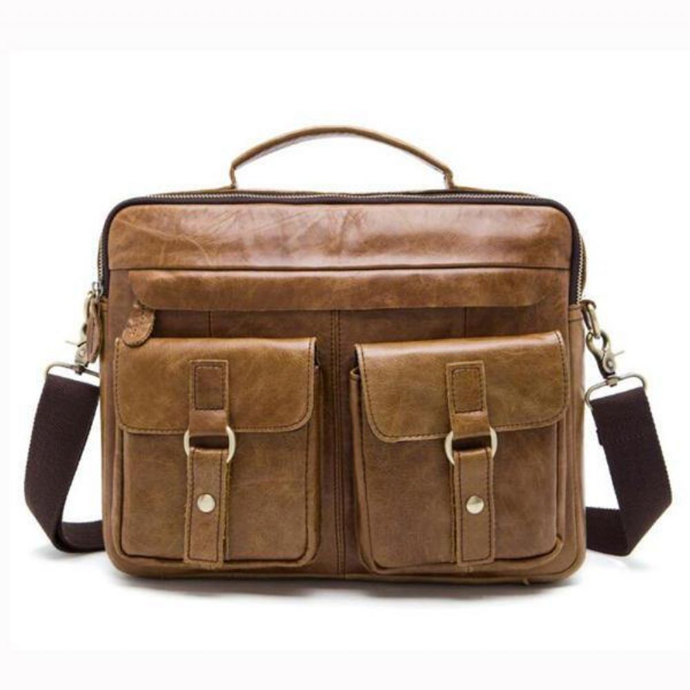 Lederen Sling Aktetas Vintage Handtas Dual Use Messenger Bag Mannen