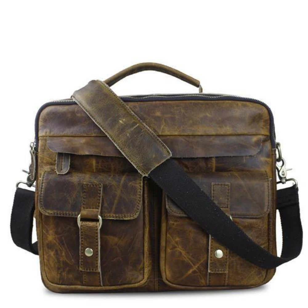 Lederen Sling Aktetas Vintage Handtas Dual Use Messenger Bag Mannen