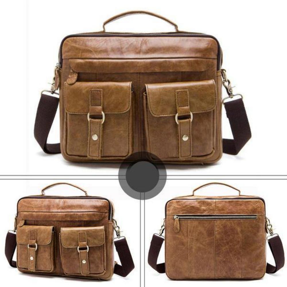 Lederen Sling Aktetas Vintage Handtas Dual Use Messenger Bag Mannen