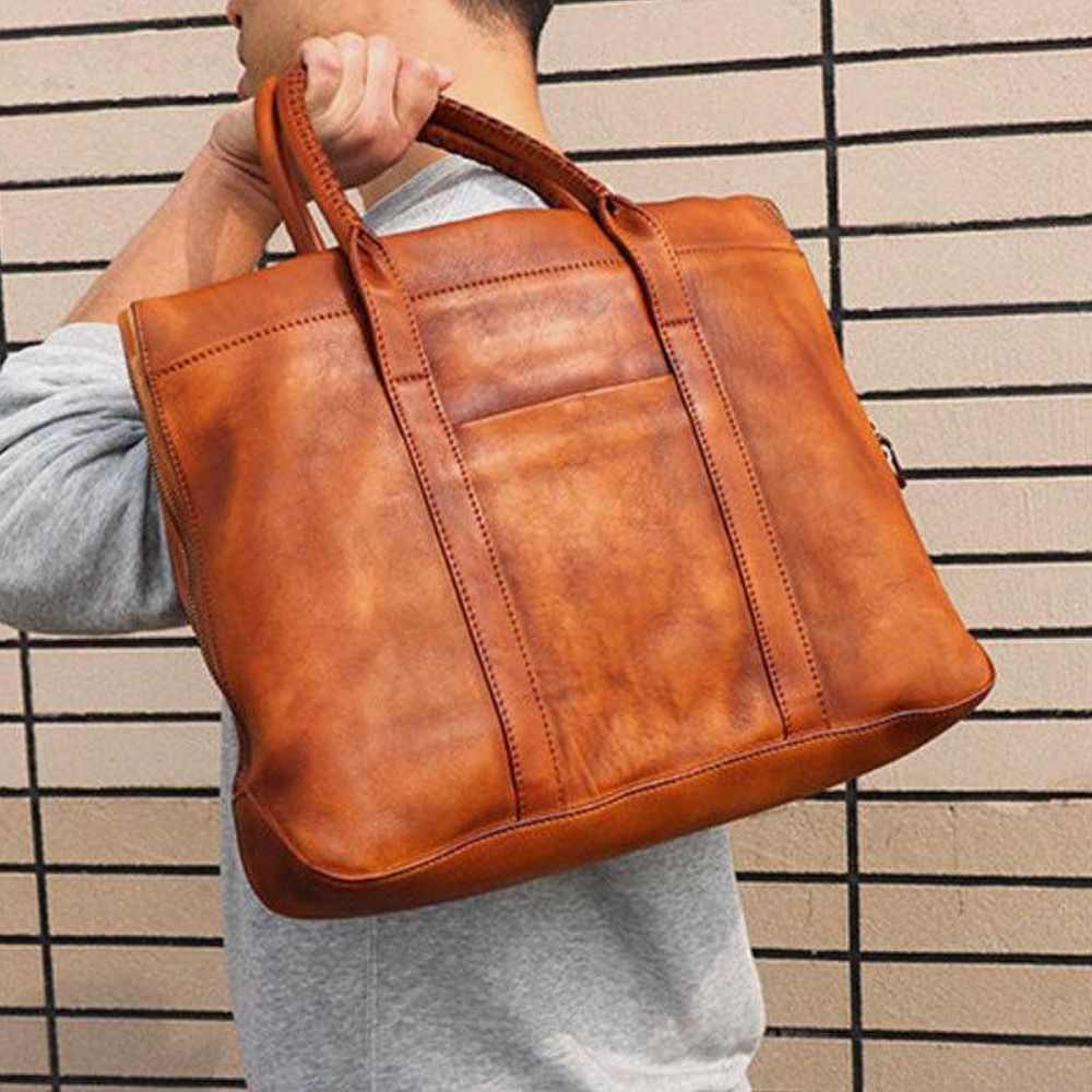 Mannen Echt Leer Retro Multi-Pocket 15.6 Inch Laptoptas Aktetas Zakelijke Handtas Crossbody Tas