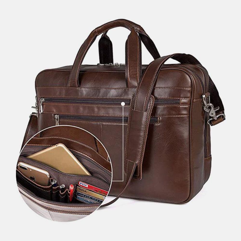 Mannen Kunstleer Multi-Pocket Multifunctionele Spatwaterdichte 15.6 Inch Laptoptassen Aktetassen Crossbody Tas Handtas