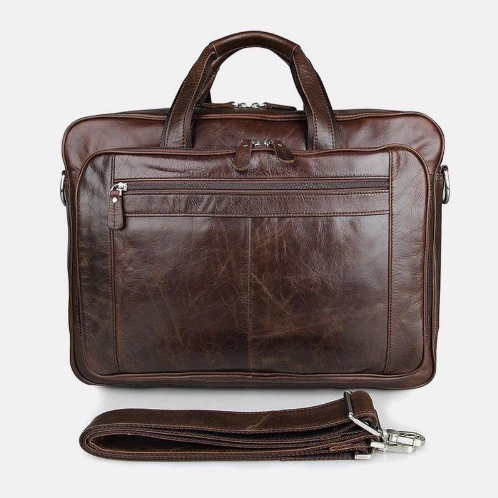 Mannen Kunstleer Multi-Pocket Multifunctionele Spatwaterdichte 15.6 Inch Laptoptassen Aktetassen Crossbody Tas Handtas