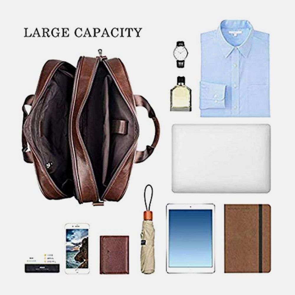 Mannen Kunstleer Multi-Pocket Multifunctionele Spatwaterdichte 15.6 Inch Laptoptassen Aktetassen Crossbody Tas Handtas