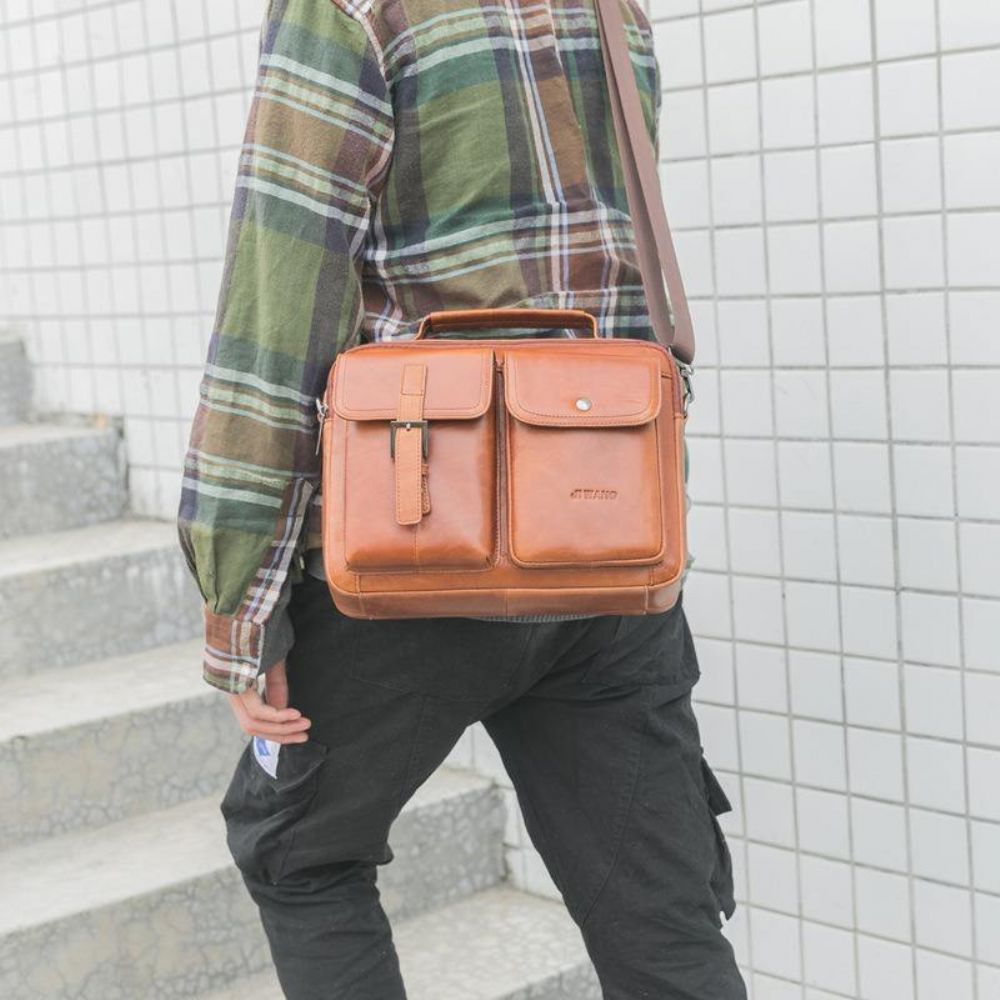 Mannen Lederen Casual Handtas Met Grote Capaciteit Crossbody Tas