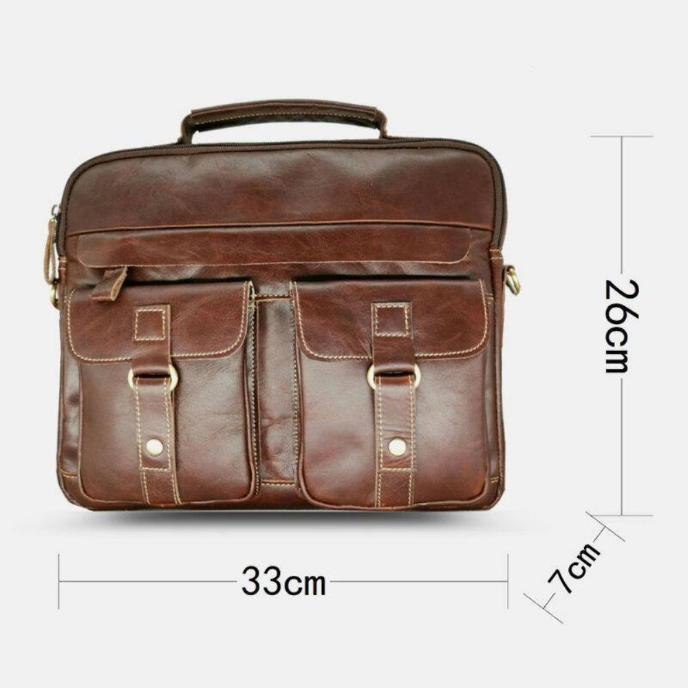 Mannen Lederen Multi-Pocket Handtas Zakelijke Tas Laptoptas Schoudertas