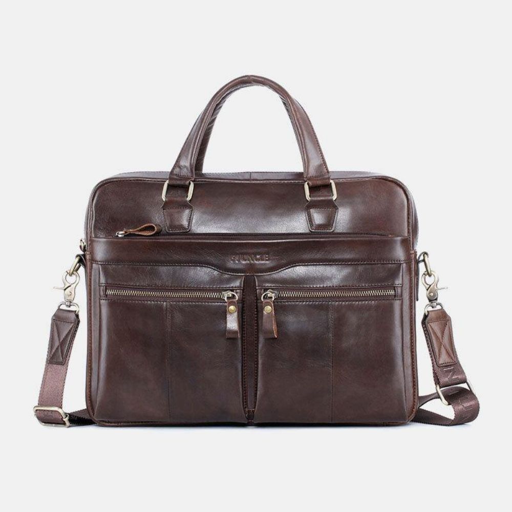 Mannen Lederen Vintage Retro Multi-Layer Handtas Zakelijke Tas