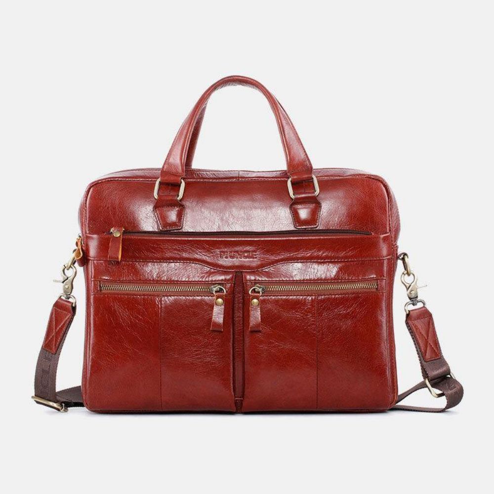 Mannen Lederen Vintage Retro Multi-Layer Handtas Zakelijke Tas