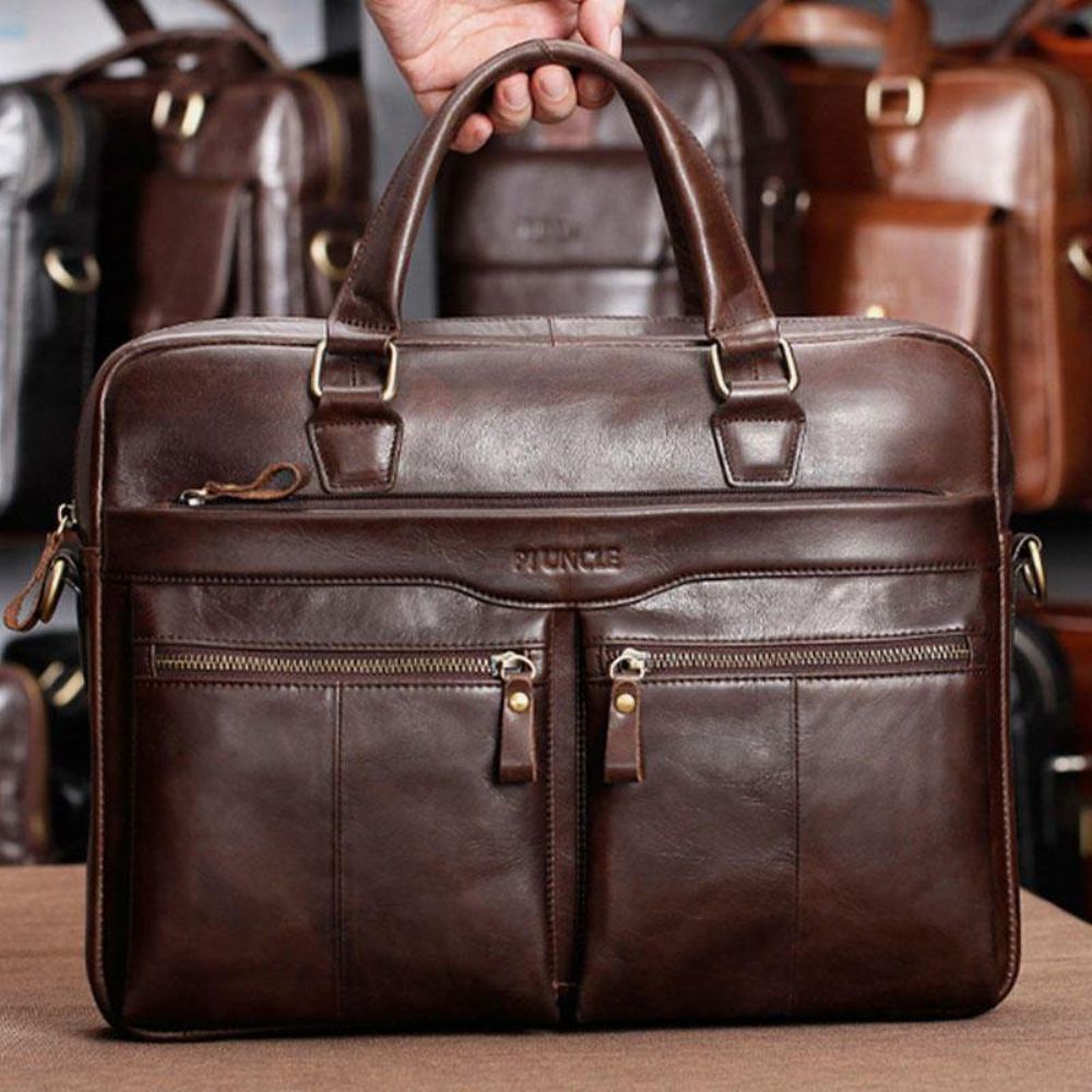 Mannen Lederen Vintage Retro Multi-Layer Handtas Zakelijke Tas