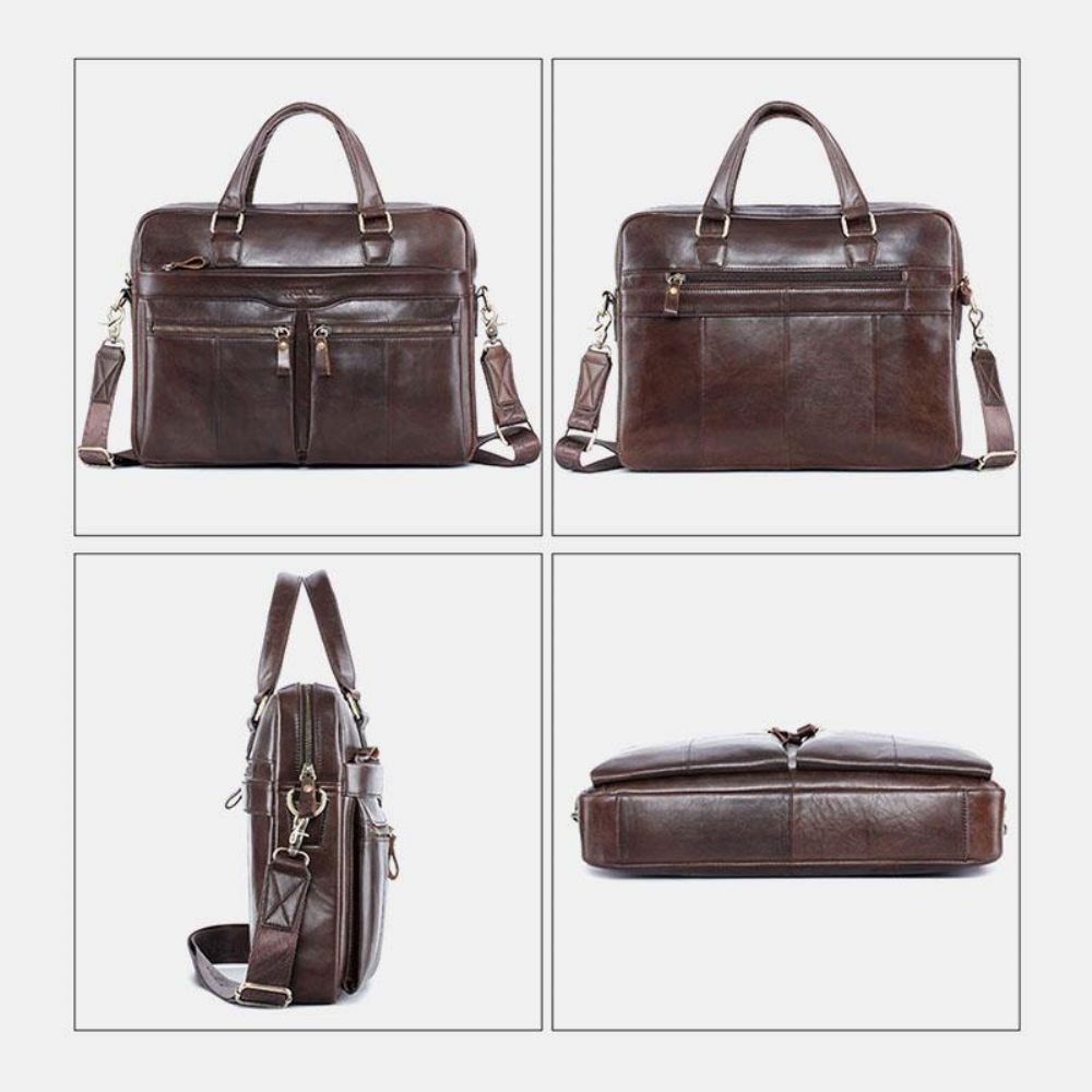 Mannen Lederen Vintage Retro Multi-Layer Handtas Zakelijke Tas