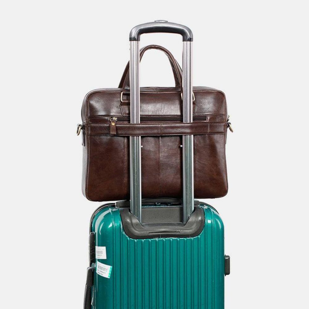 Mannen Lederen Vintage Retro Multi-Layer Handtas Zakelijke Tas