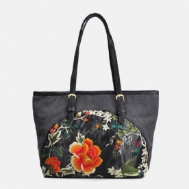 Vrouwen Canvas Etnische Stijl Geborduurde Bloemen Grote Capaciteit Handtas Schoudertas Tote