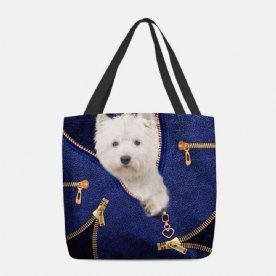 Vrouwen Canvas Leuke 3D Driedimensionale Cartoon Hond Patroon Casual Schoudertas Handtas Tote