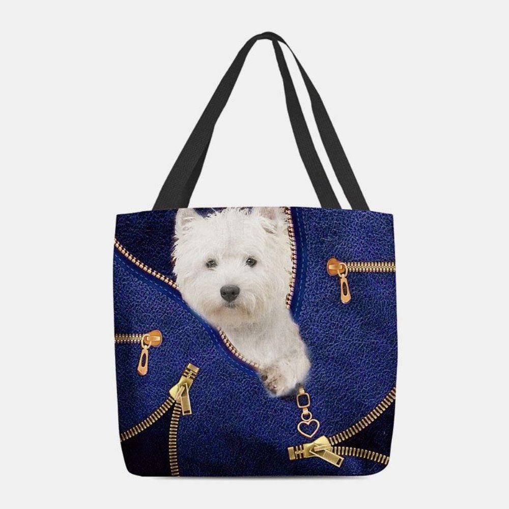 Vrouwen Canvas Leuke 3D Driedimensionale Cartoon Hond Patroon Casual Schoudertas Handtas Tote