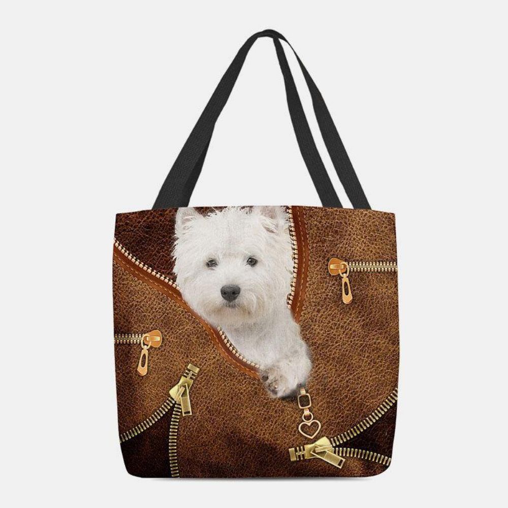 Vrouwen Canvas Leuke 3D Driedimensionale Cartoon Hond Patroon Casual Schoudertas Handtas Tote