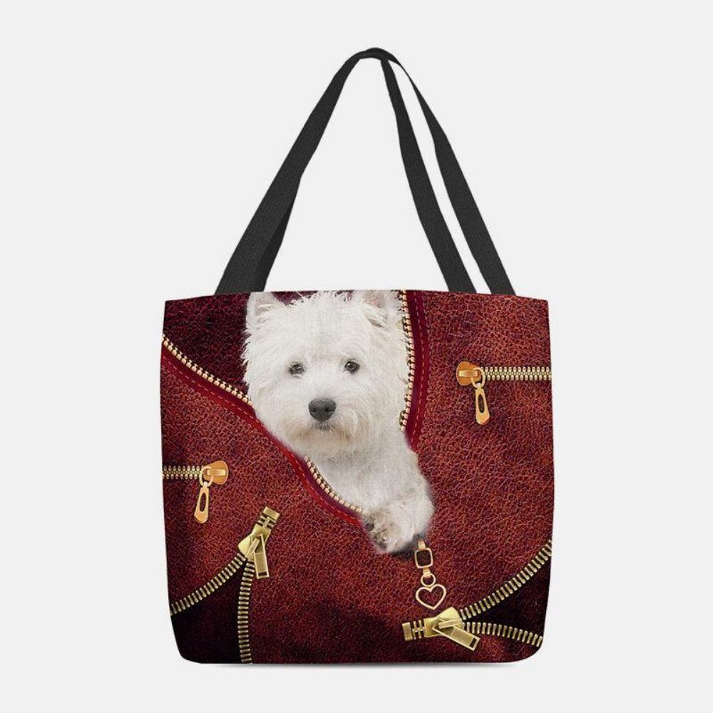 Vrouwen Canvas Leuke 3D Driedimensionale Cartoon Hond Patroon Casual Schoudertas Handtas Tote