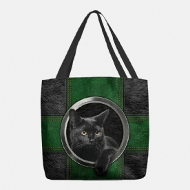 Vrouwen Canvas Leuke Cartoon Zwarte Kat Print Handtas Tote Schoudertas