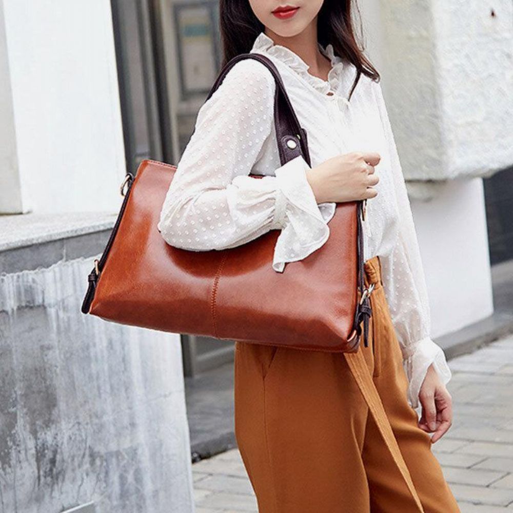 Vrouwen Kunstleer Retro Lychee Patroon Grote Capaciteit Handtas Schoudertas Crossbody Tas Tote