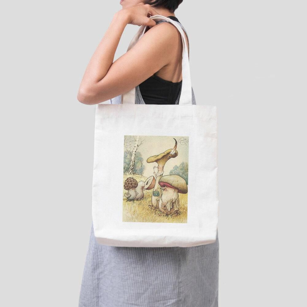 Vrouwen Polyester Cartoon Paddestoel Patroon Print Handtas Schoudertas Tote