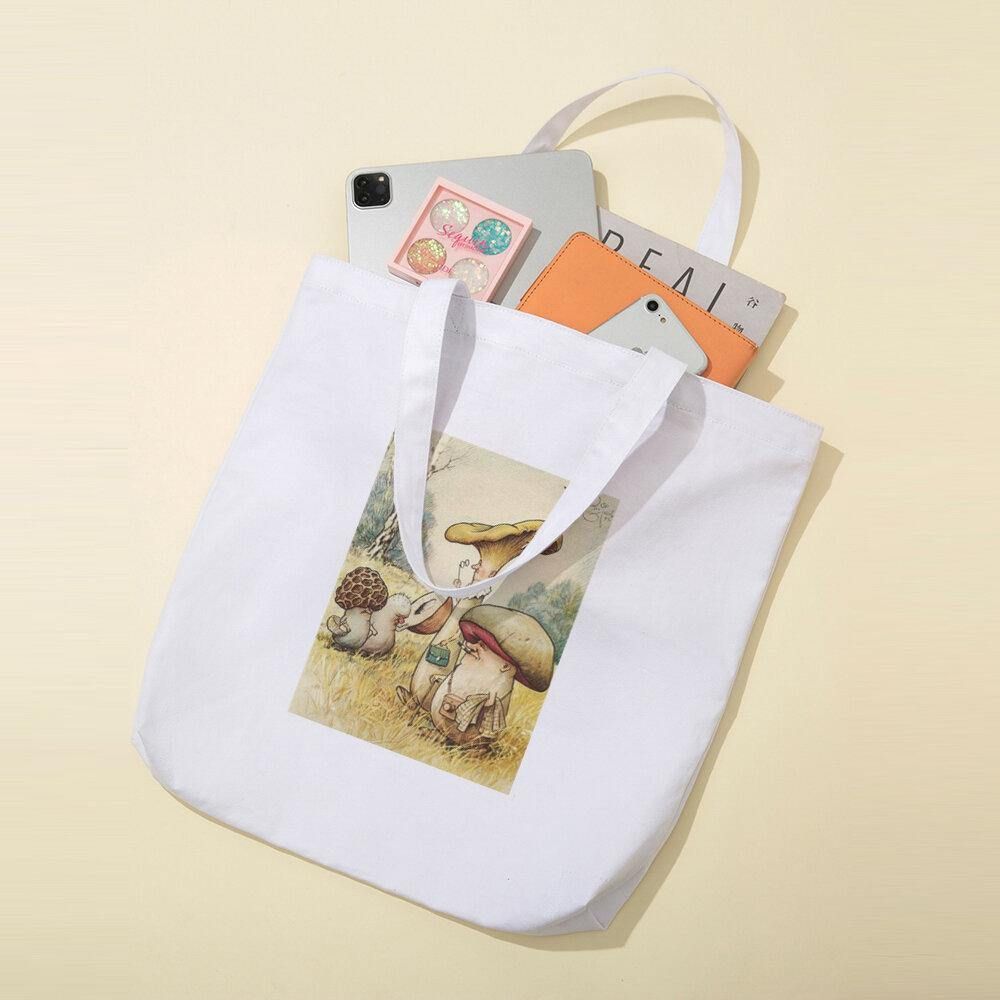 Vrouwen Polyester Cartoon Paddestoel Patroon Print Handtas Schoudertas Tote